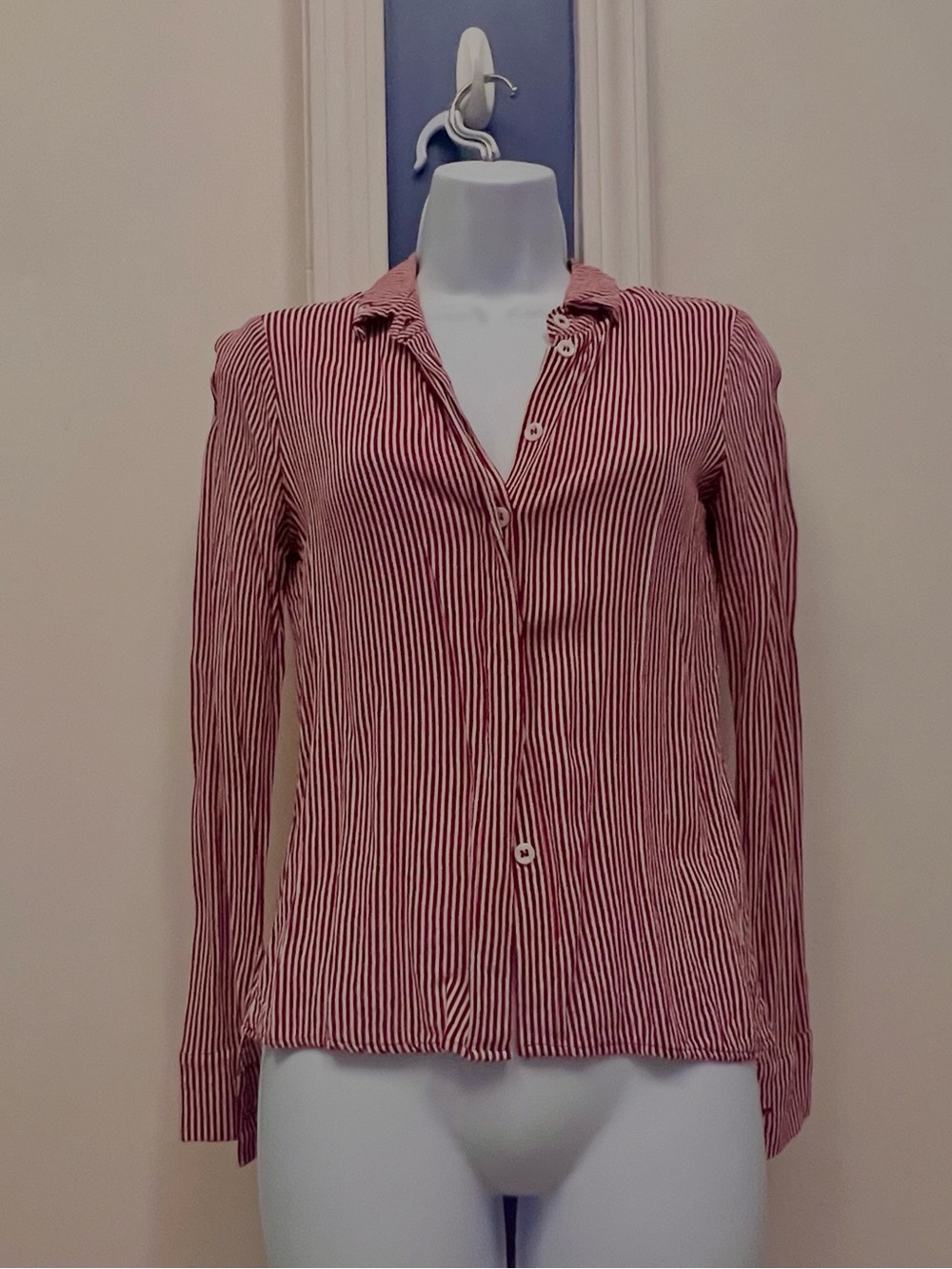 Reformation Violet Button Down Top in red and white pinstripes XS